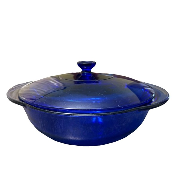 Anchor Hocking Other - Anchor Hocking Cobalt Blue Round Covered Lidded Casserole Dish 9" 2 Qt Vintage